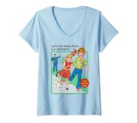 Donna Run Away From Our Problems Sarcastic Retro Funny Adult Humor Maglietta con Collo a V