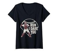 Donna Run I Dare You Baseball Catcher Baseball Player Baseball Maglietta con Collo a V