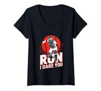 Donna Run I Dare You Baseball Go Ahead & Run I Dare You To Run On Maglietta con Collo a V