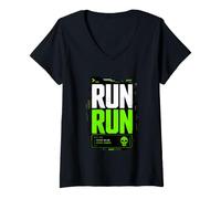Donna Run Run Marathon Sport Illustration Graphic Maglietta con Collo a V