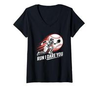 Donna Run Steal I Dare You Baseball Softball Catcher Sport Fan Maglietta con Collo a V