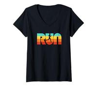 Donna Run Vintage 70s Color Female Retro Runner Graphic Maglietta con Collo a V