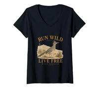 Donna Run Wild Live Free New Mexico Maglietta con Collo a V
