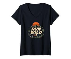 Donna Run Wild No Shortcuts Trail Running Montagna Maglietta con Collo a V