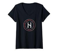 Donna Rune vichinghe Hagalaz Runic Circle Norrena Mitologia celtica Maglietta con Collo a V