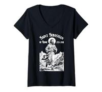 Donna Runner Running Patron San Sebastiano Run Vintage Marathon Maglietta con Collo a V