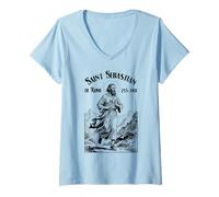 Donna Runner Running Patron San Sebastiano Run Vintage Marathon Maglietta con Collo a V
