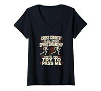 Donna Runner Try To Pass Me Trail Running Cross Country Maglietta con Collo a V