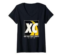 Donna Runner XC in Stile Vintage New York Cross Country Art Maglietta con Collo a V