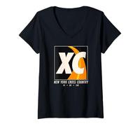 Donna Runner XC in Stile Vintage New York Cross Country Art Maglietta con Collo a V