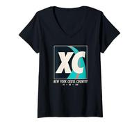 Donna Runner XC in Stile Vintage New York Cross Country Art Maglietta con Collo a V
