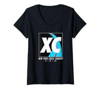 Donna Runner XC in Stile Vintage New York Cross Country Art Maglietta con Collo a V