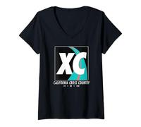 Donna Runner XC in Stile Vintage, Stile California Cross Country Art Maglietta con Collo a V