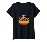 Donna Running Is My Sunshine Run - Grafica retrò Runner Maglietta con Collo a V