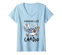 Donna Running Late è Il Mio Cardio Funny Goose Design Maglietta con Collo a V