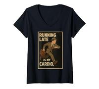 Donna Running Late Is My Cardio Maglietta con Collo a V