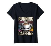 Donna Running On Caffeine Maglietta con Collo a V