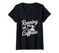 Donna Running On Caffeine Maglietta con Collo a V