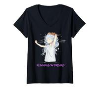Donna Running On Dreams Camicia - Carino Soft Sleepy Girl Kawaii Anime Maglietta con Collo a V