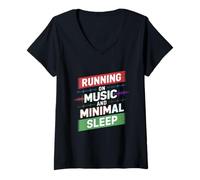 Donna Running ON Music And Minimal Sleep Maglietta con Collo a V