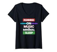 Donna Running ON Music And Minimal Sleep Maglietta con Collo a V