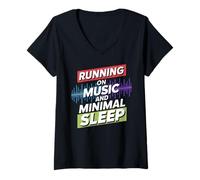Donna Running ON Music And Minimal Sleep Maglietta con Collo a V