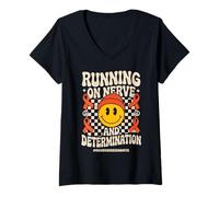 Donna Running On Nerves & Determination Orange Multiple Sclerosis Maglietta con Collo a V