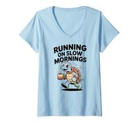Donna Running On Slow Mornings Turtle Coffee Runner Carino Maglietta con Collo a V