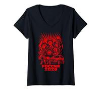 Donna Russia 2026 età Sovietica Propaganda Design Maglietta con Collo a V