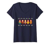 Donna Russian Matryoshka Babushka Flowers T-Shirt Nesting Dolls Maglietta con Collo a V