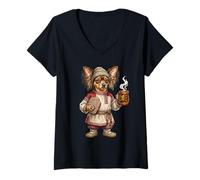 Donna Russkiy Russkiy Toy Terrier Cane con Borsa dell'Acqua Calda e tè Maglietta con Collo a V