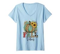 Donna Rustic Fall Vibes Zucca Girasoli Stampa Leopardata Maglietta con Collo a V