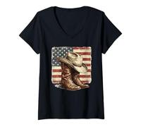 Donna Rustic Rodeo Patriot Western Cowboy Boots Cappello Americana Maglietta con Collo a V