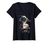 Donna Rustico Capra Che Tiene Luna Piena Moonlight Estetica Animale Art Maglietta con Collo a V