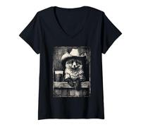 Donna Rustico Fox Cowboy Animale con caffè Ghiacciato Rodeo Western Maglietta con Collo a V