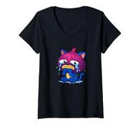 Donna Sad Crying Onion Cat Cartoon Funny Chopping Onions Meme Maglietta con Collo a V
