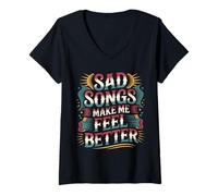 Donna Sad Songs Make Me Feel Better Music Mood Therapy - Maglietta con Collo a V