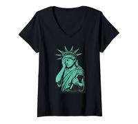 Donna Sad Statue of Liberty Maglietta con Collo a V