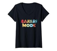 Donna Safari Mode Animale Zoo Animale Animale Divertente Safari Crew Maglietta con Collo a V