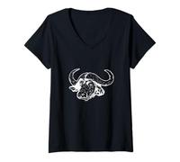 Donna Safari nei Big Five di Buffalo in Africa Maglietta con Collo a V