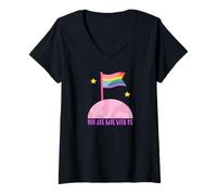 Donna Safe with Me Rainbow Pride Bandiera Rosa Planet Safe Space LGBTQ Maglietta con Collo a V