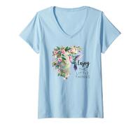 Donna Sage Green Hummingbird Enjoy The Little Things Humming Bird Maglietta con Collo a V