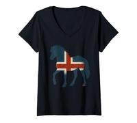 Donna Sagoma di cavallo islandese bandiera islandese pony islandese Maglietta con Collo a V