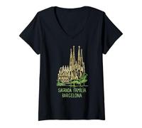 Donna Sagrada Familia Barcellona Maglietta con Collo a V