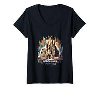 Donna Sagrada Familia Barcellona Spagna Maglietta con Collo a V
