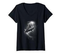 Donna Sailfish Marlin Subacquea Oceano Pesca Scena Maglietta con Collo a V