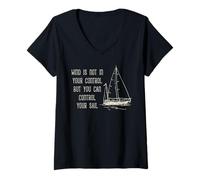 Donna Sailing Control Your Sail Motivation Citazione Nautica Maglietta con Collo a V