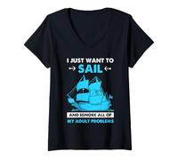 Donna Sailing Ignore Adult Problems Funny Nautical Citazione Maglietta con Collo a V