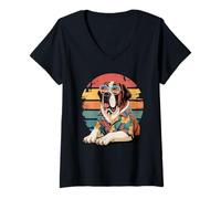 Donna Saint Bernard Dog Occhiali da Sole Hawaii Spiaggia Estate Maglietta con Collo a V