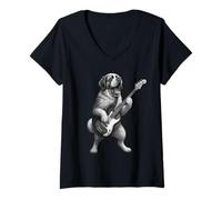 Donna Saint Bernard Suonare Basso Rock Music Dog Lover Maglietta con Collo a V